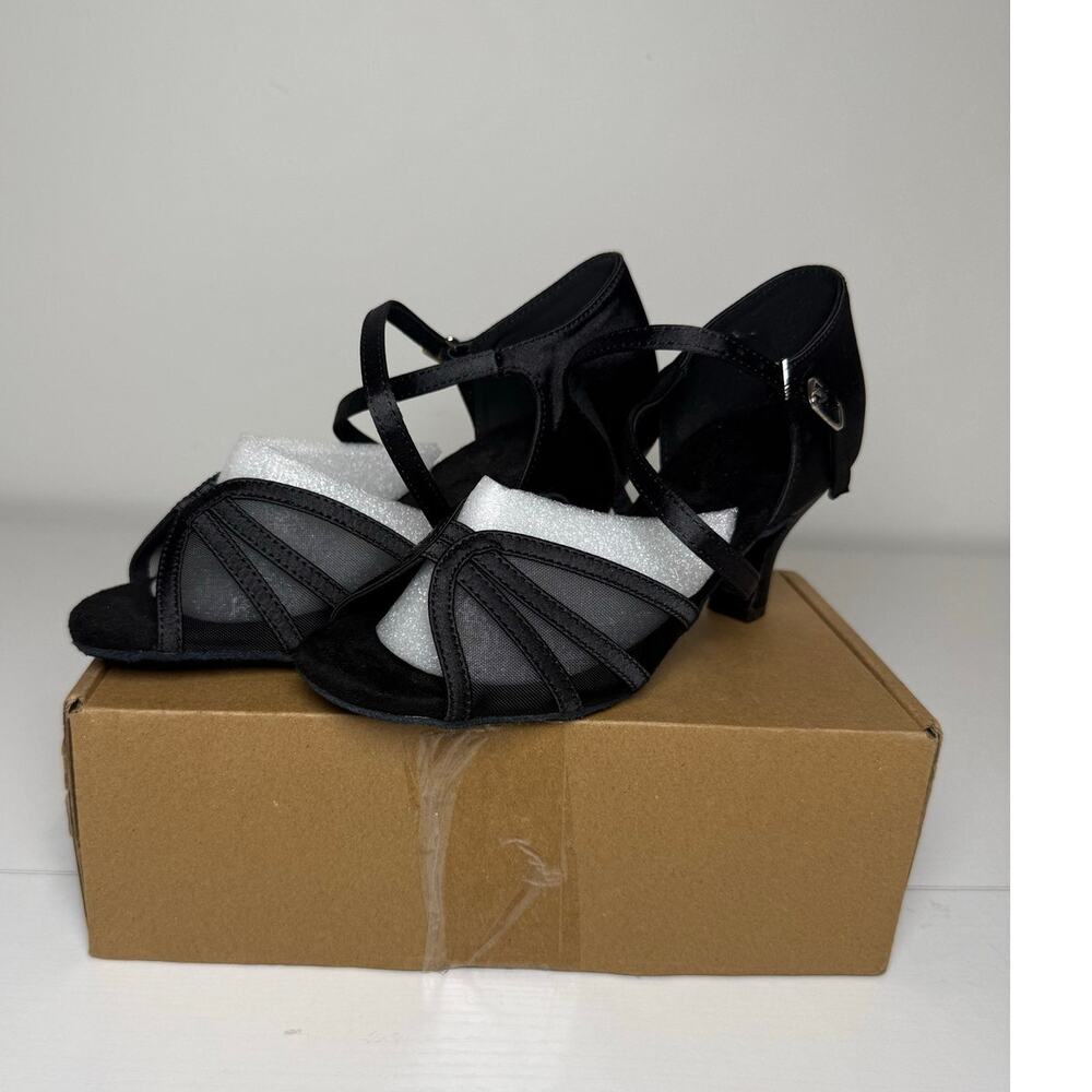 Minishion Women's Mesh Flared Heel Wedding Sandals Ballroom Dance Shoes Size 5.5